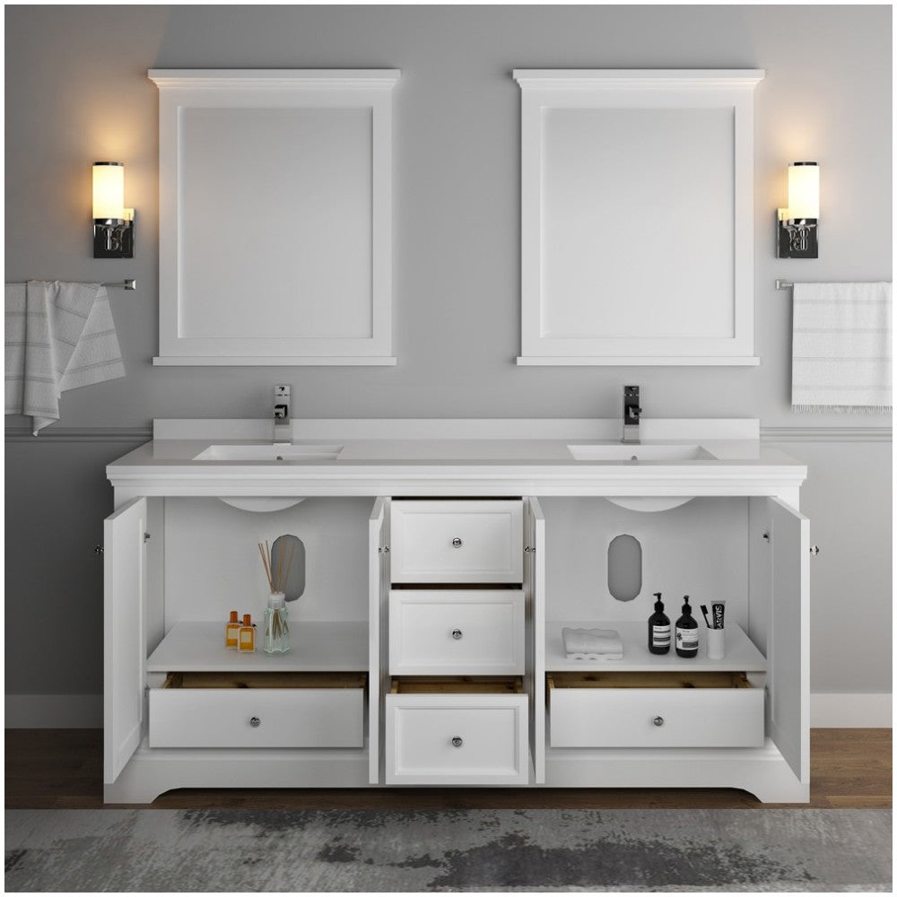 Windsor 72" Matte White Traditional Double Sink Bathroom Vanity w/ Mirrors