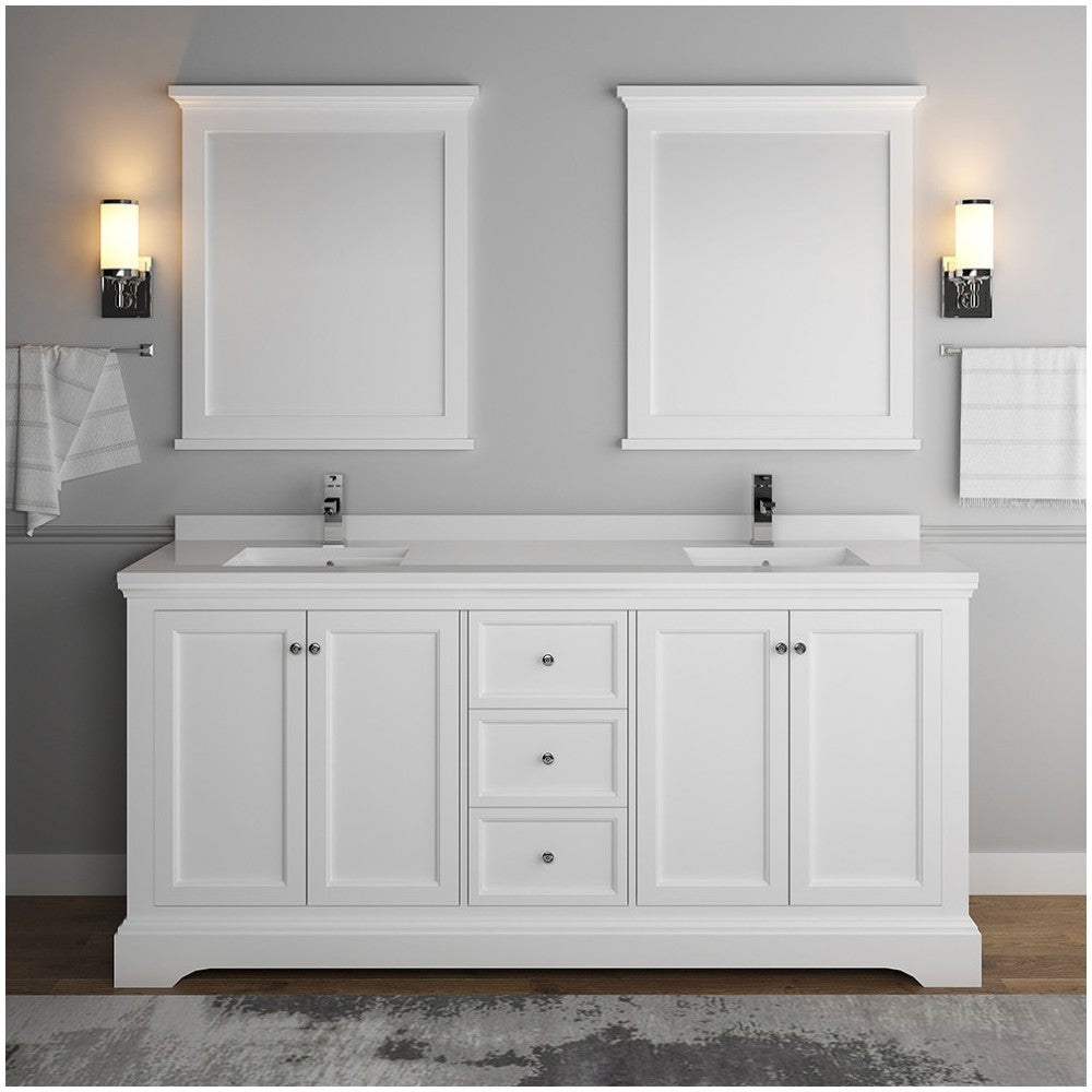 Windsor 72" Matte White Traditional Double Sink Bathroom Vanity w/ Mirrors