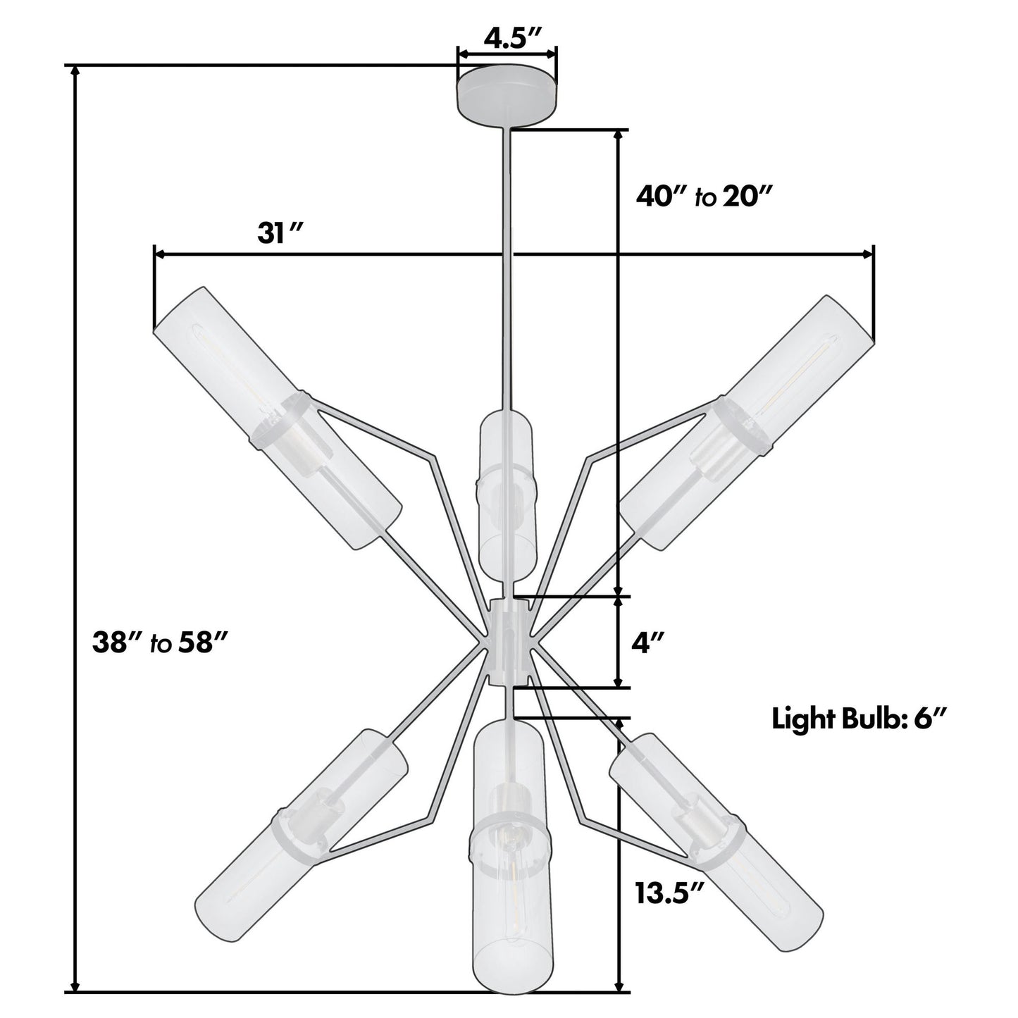 Everly 6 Light Chandelier Black And Chrome