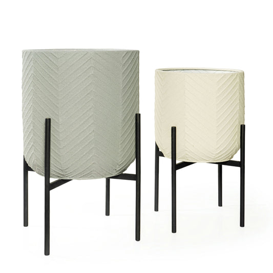 Ginkgo Metal White & Gray Floor Planters S2