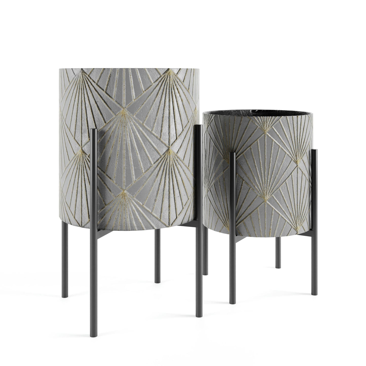 Yara Metal Gray & Gold Floor Planters S2