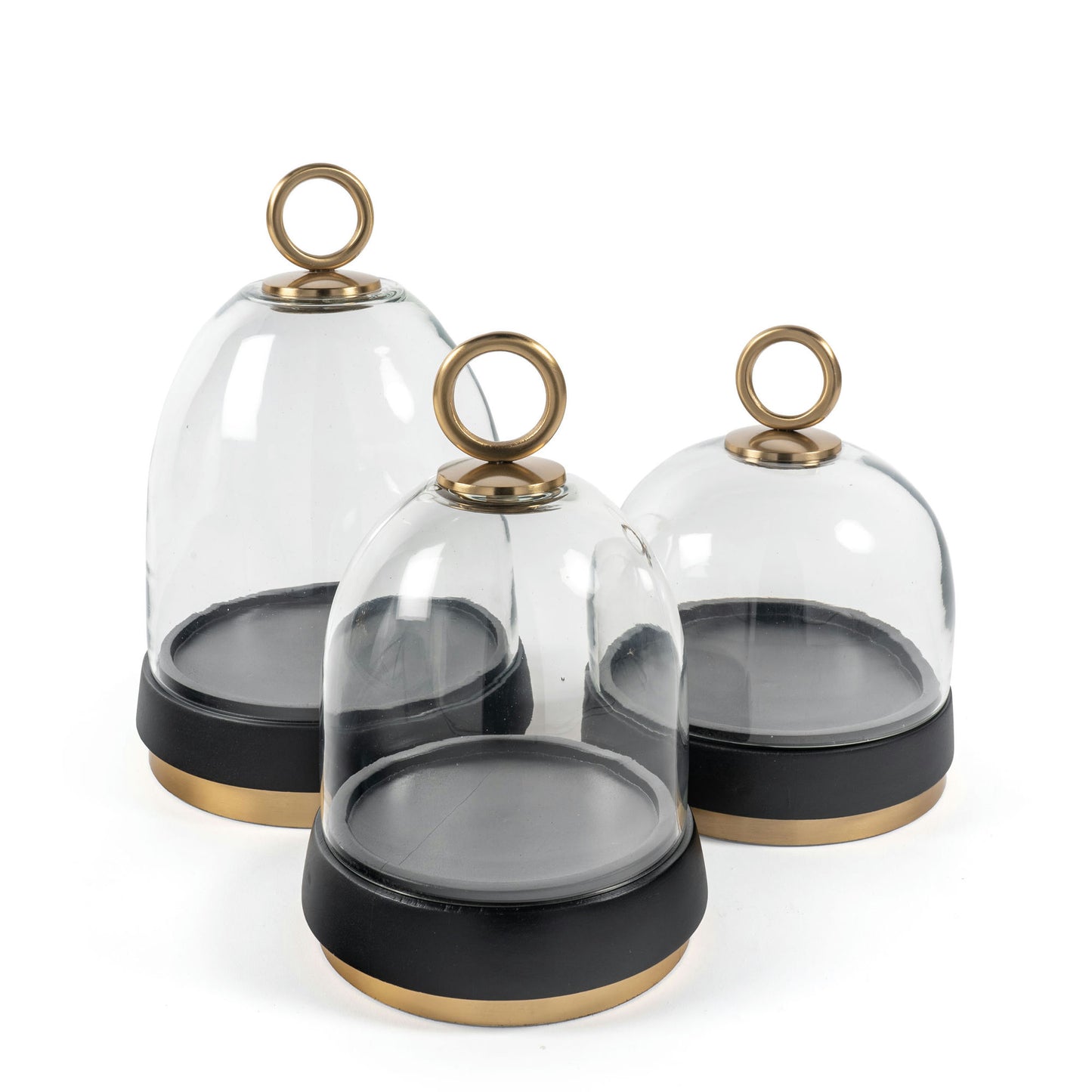 Calista Black And Gold Glass Cloche Set Of 3