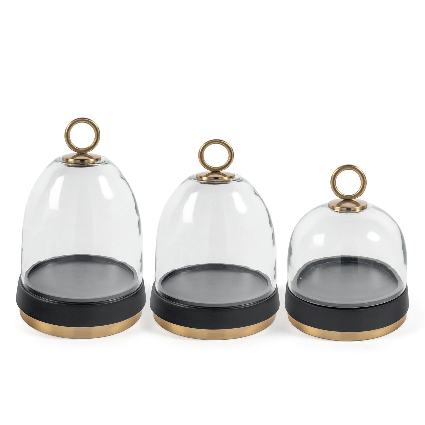 Calista Black And Gold Glass Cloche Set Of 3