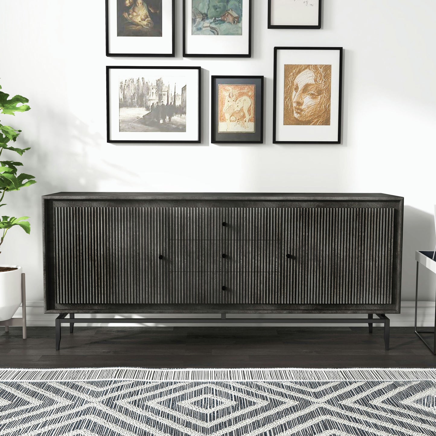 Camilo 69" Wide 3 Door Black Wood Sideboard
