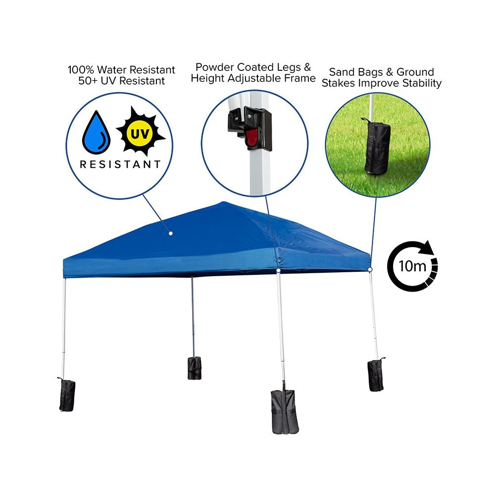 10'x10' Blue Pop Up Event Straight Leg Canopy Tent with Sandbags and Wheeled Case