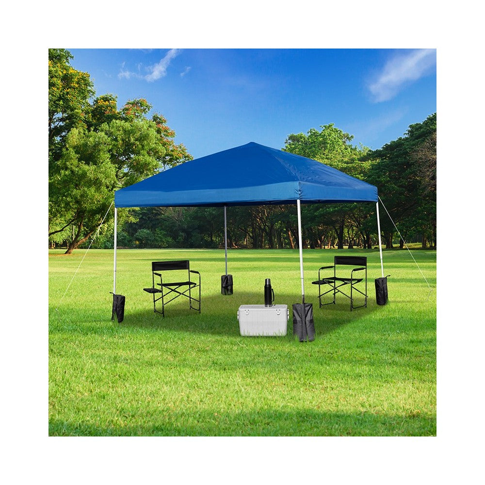 10'x10' Blue Pop Up Event Straight Leg Canopy Tent with Sandbags and Wheeled Case