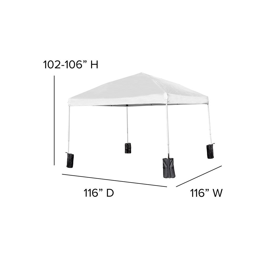 10'x10' White Pop Up Event Straight Leg Canopy Tent with Sandbags and Wheeled Case