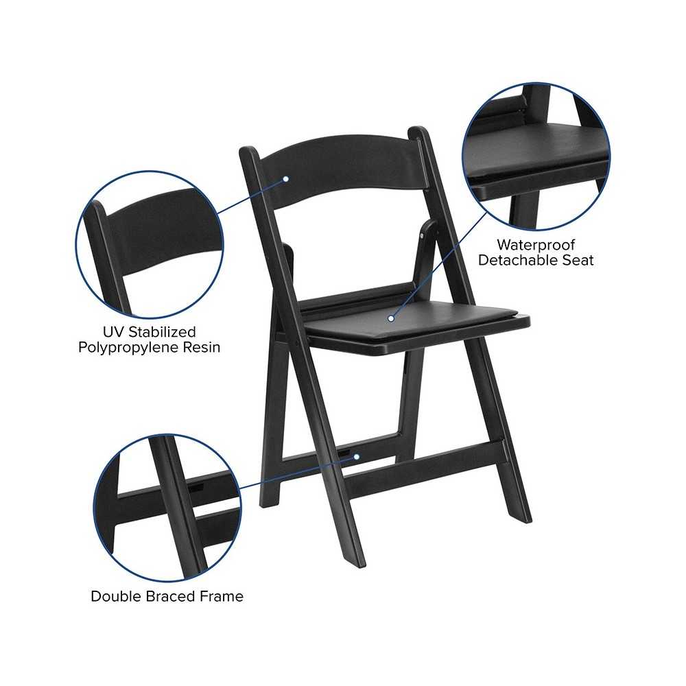 1000 lb. Capacity Black Resin Folding Chair with Black Vinyl Padded Seat