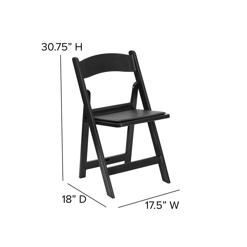 1000 lb. Capacity Black Resin Folding Chair with Black Vinyl Padded Seat