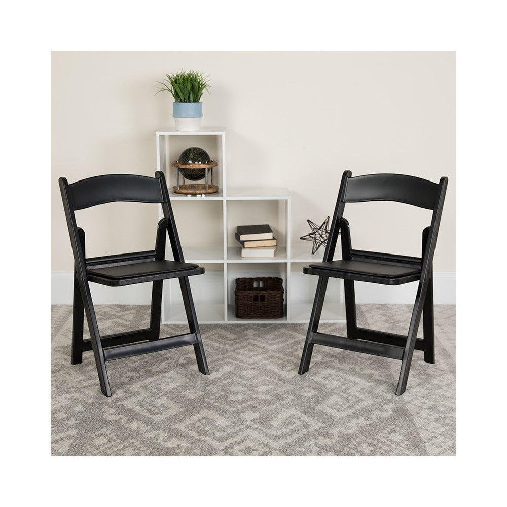 1000 lb. Capacity Black Resin Folding Chair with Black Vinyl Padded Seat
