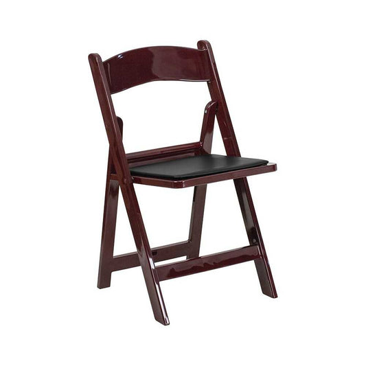 1000 lb. Capacity Red Mahogany Resin Folding Chair with Black Vinyl Padded Seat