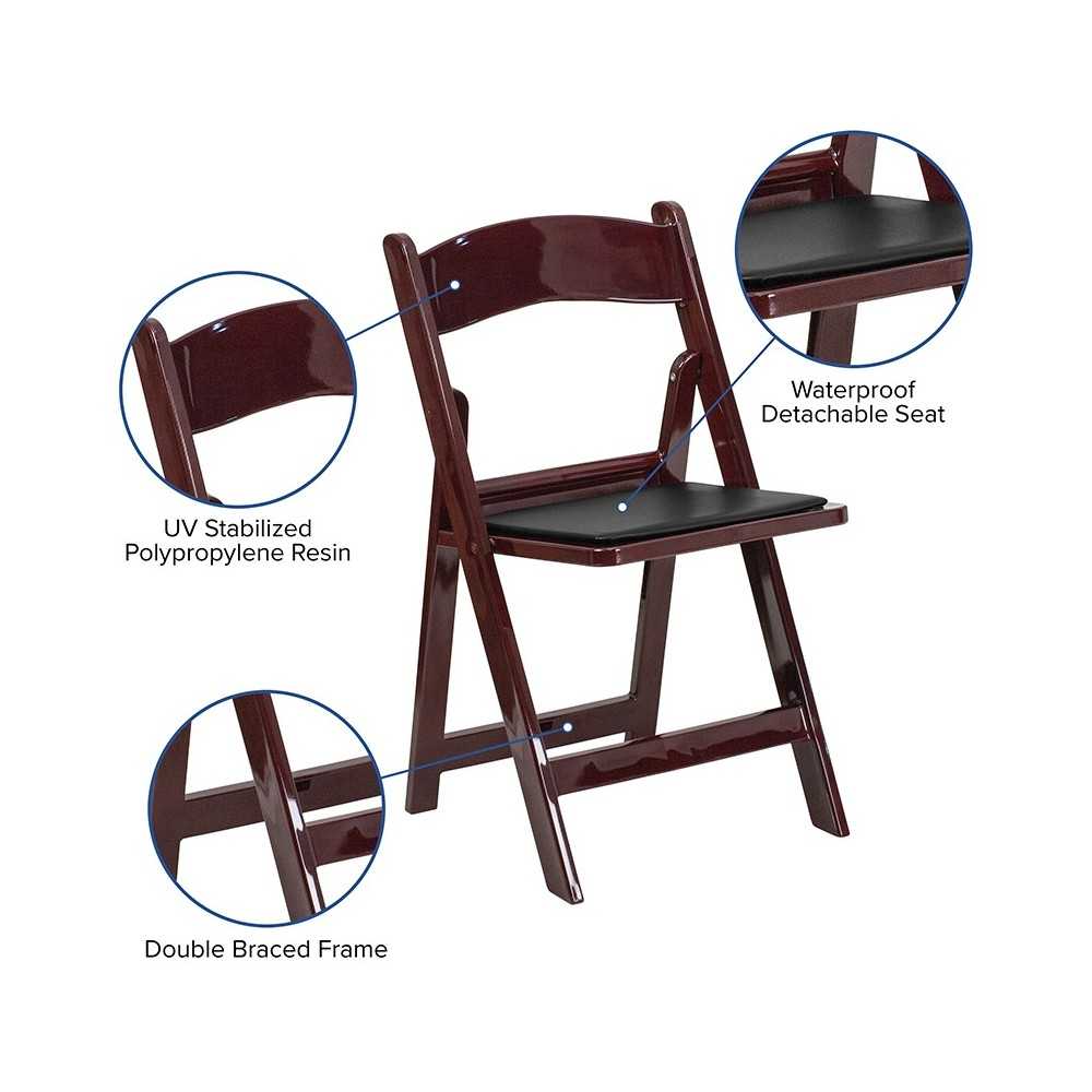1000 lb. Capacity Red Mahogany Resin Folding Chair with Black Vinyl Padded Seat