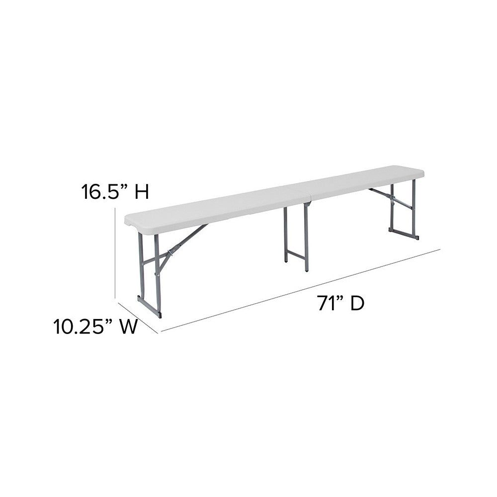 10.25''W x 71''L Bi-Fold Granite White Plastic Bench with Carrying Handle