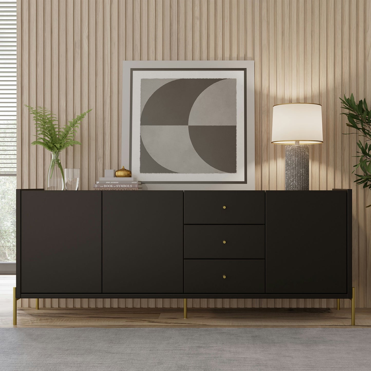 Jasper 72.51" Sideboard with Steel Gold Legs in Black Pro Touch