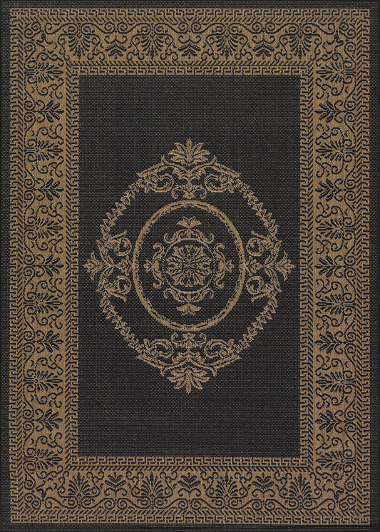 Couristan Recife Antique Medallion Black-Cocoa Round Rug 7'6" x 7'6"