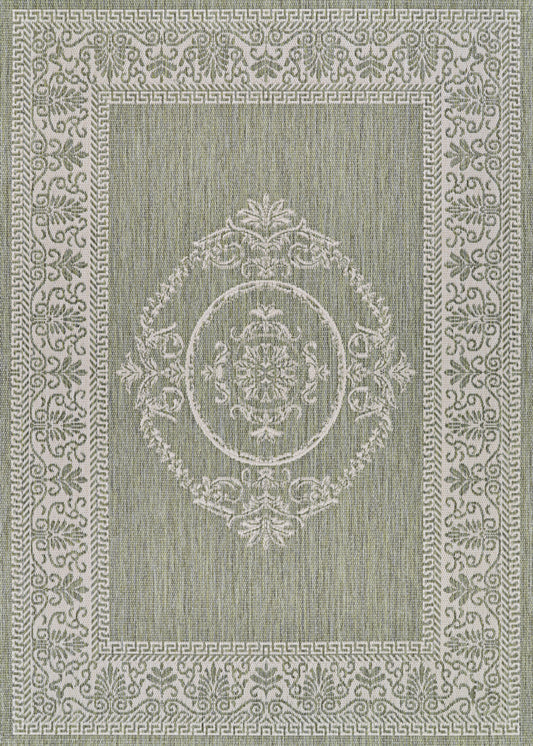 Couristan Recife Antique Medallion Sage Leaf-Ivory Round Rug 7'6" x 7'6"
