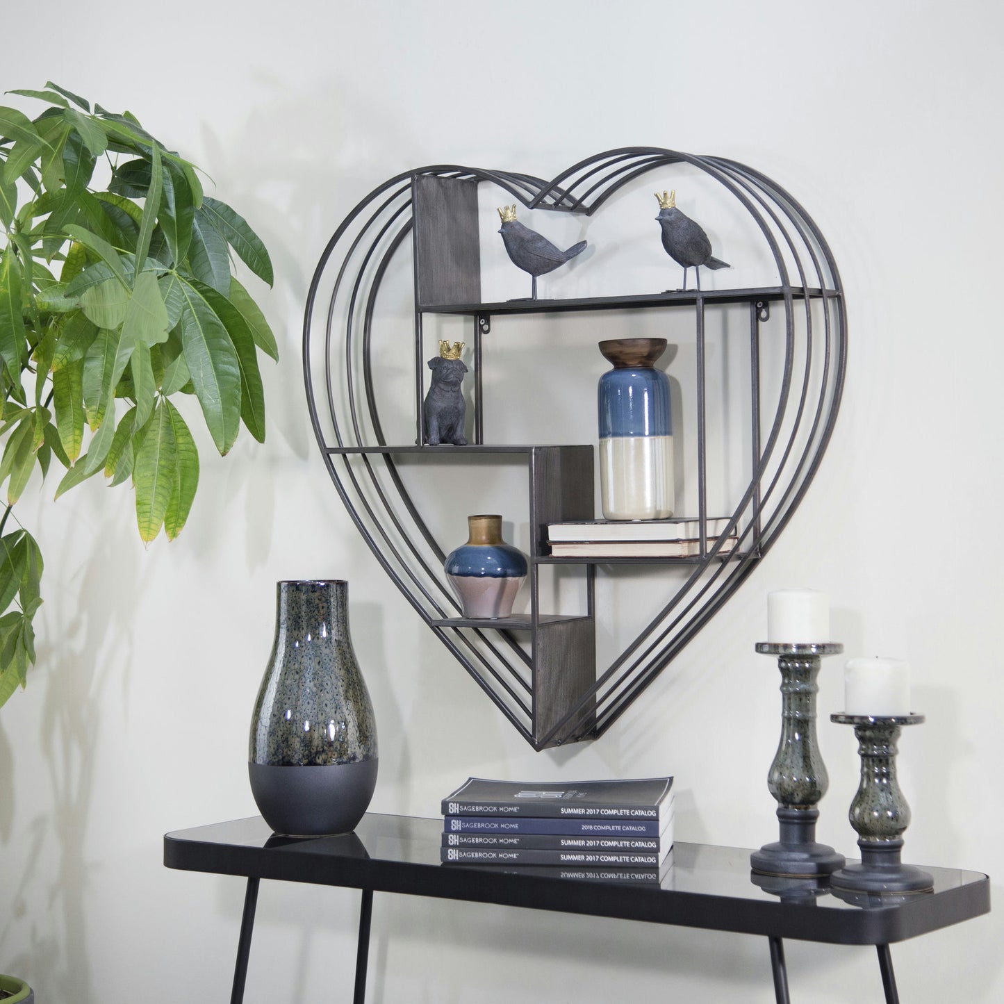 Metal 31.5" Heart Wall Shelf, Gunmetal