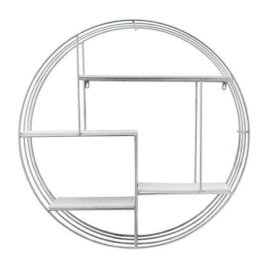 Round Wood/metal Wall Shelf White/silver