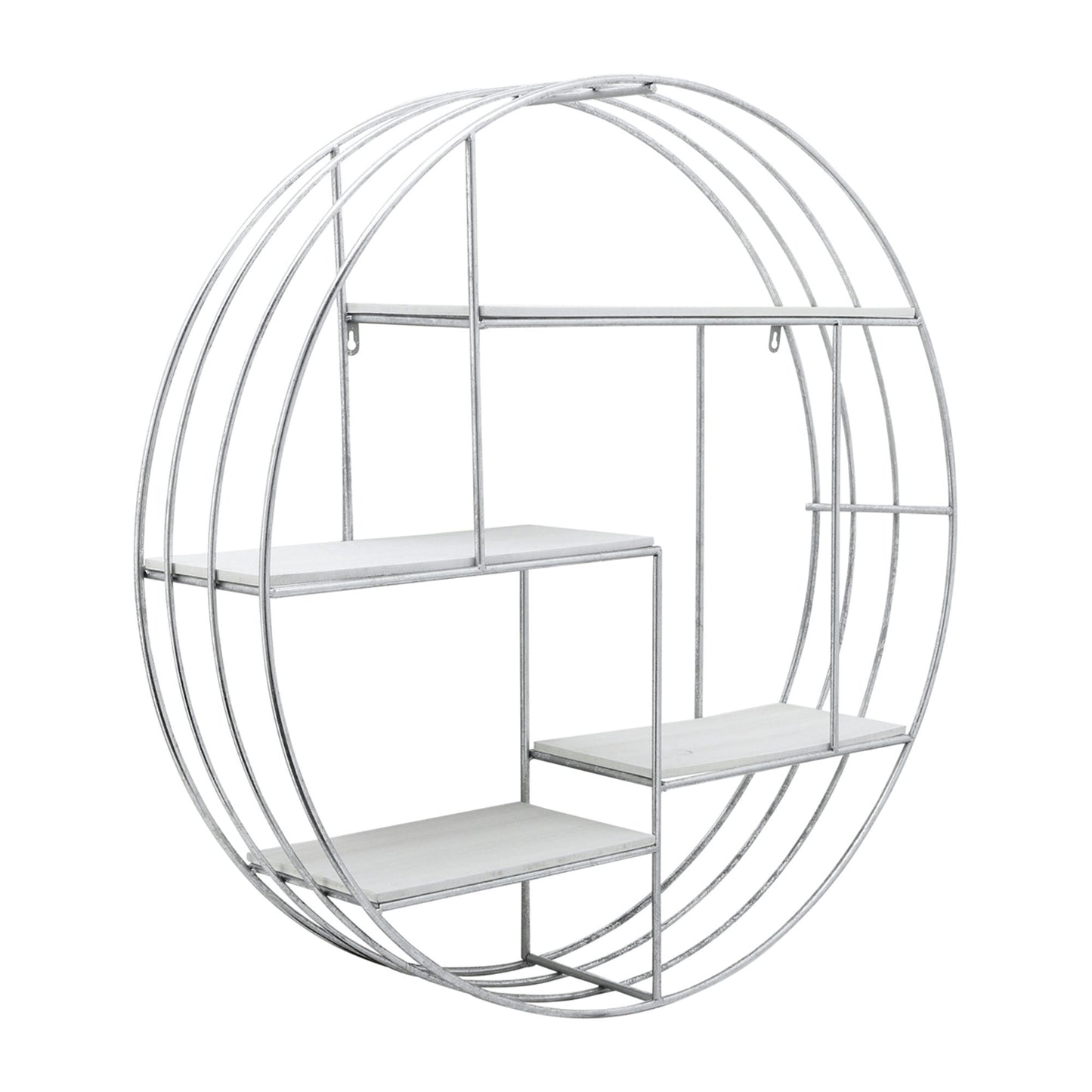 Round Wood/metal Wall Shelf White/silver