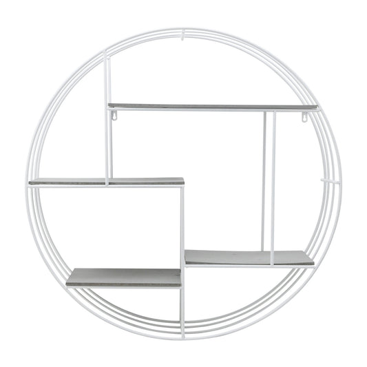 Round Wood/metal Wall Shelf Gray/white