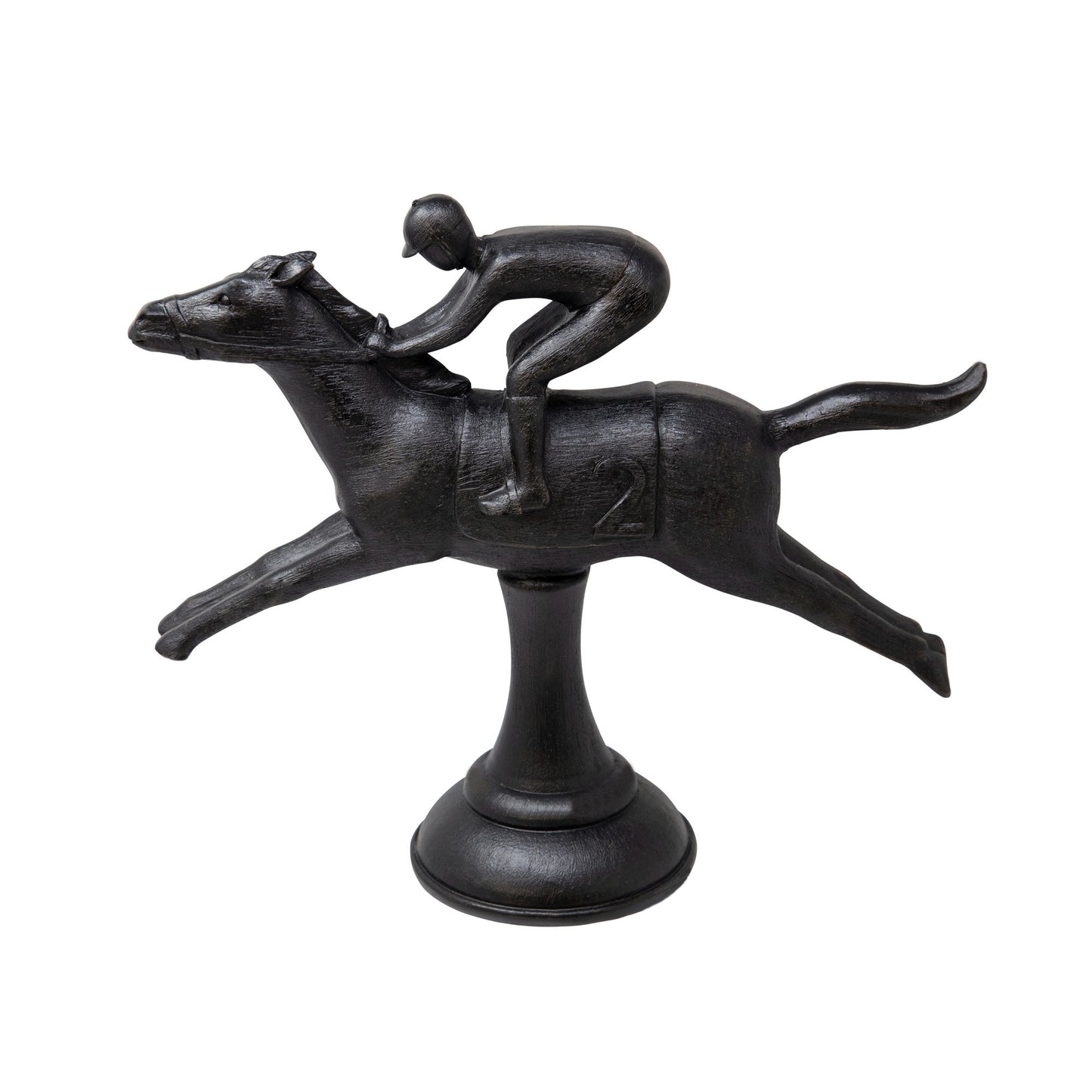 Ec, Black Horse & Jockey Figurine