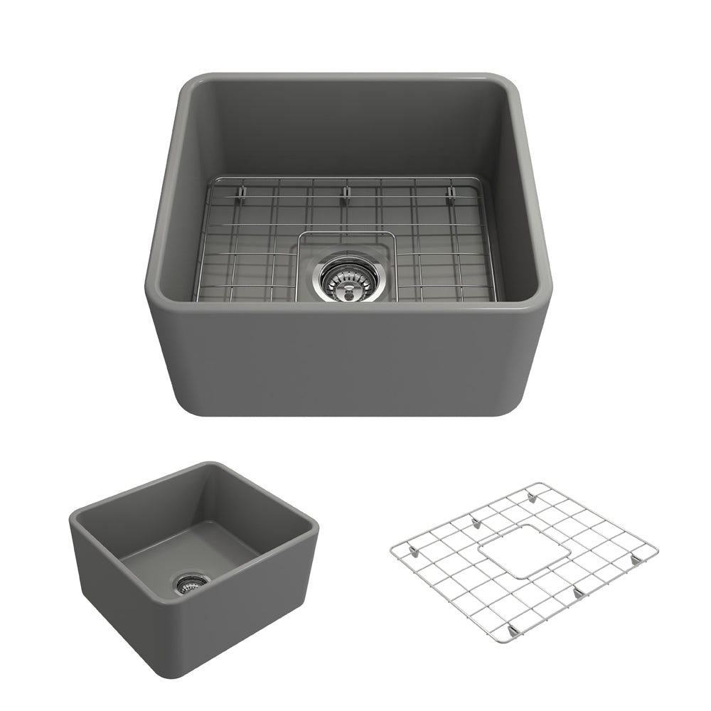 Classico Farmhouse Apron Front Fireclay 20" Single Bowl Kitchen Sink, Matte Gray