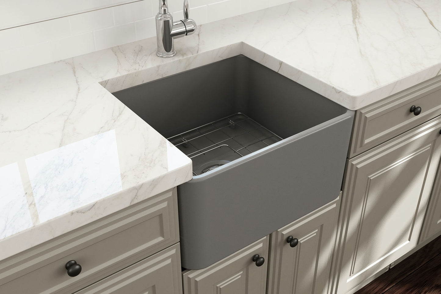 Classico Farmhouse Apron Front Fireclay 20" Single Bowl Kitchen Sink, Matte Gray