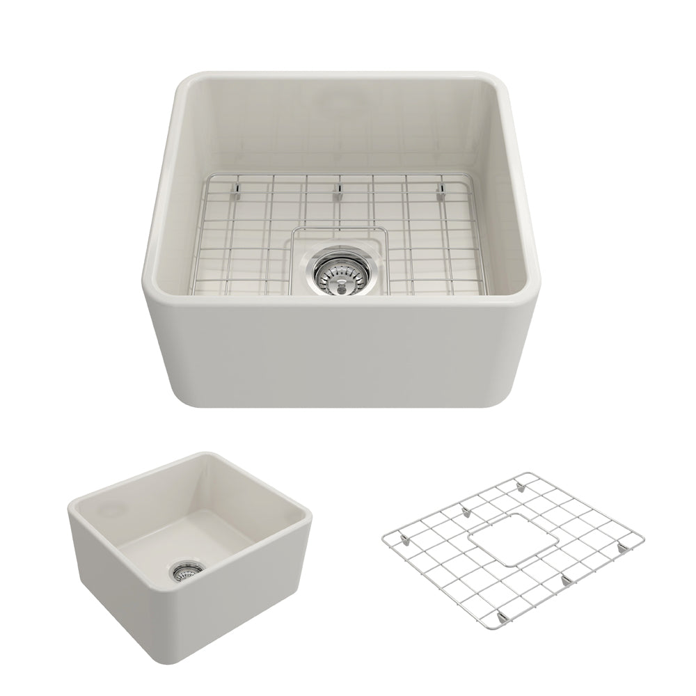 Classico Farmhouse Apron Front Fireclay 20" Single Bowl Kitchen Sink in Biscuit