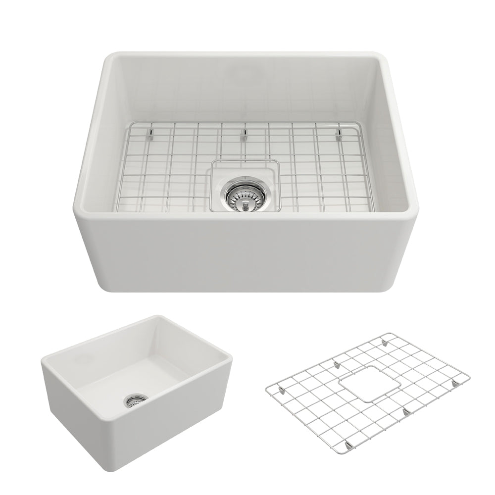 Classico Farmhouse Apron Front Fireclay 24" Single Bowl Kitchen Sink in White