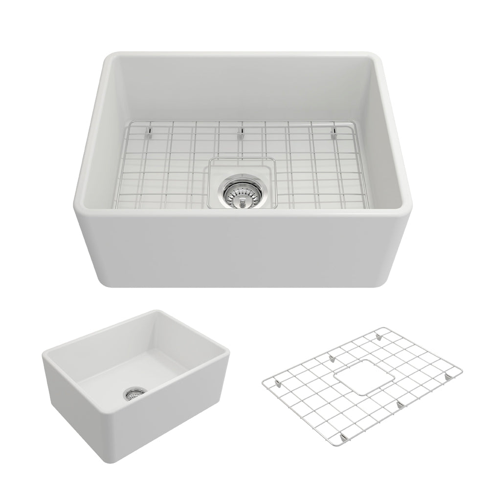 Classico Farmhouse Apron Front Fireclay 24" Single Bowl Kitchen Sink Matte White