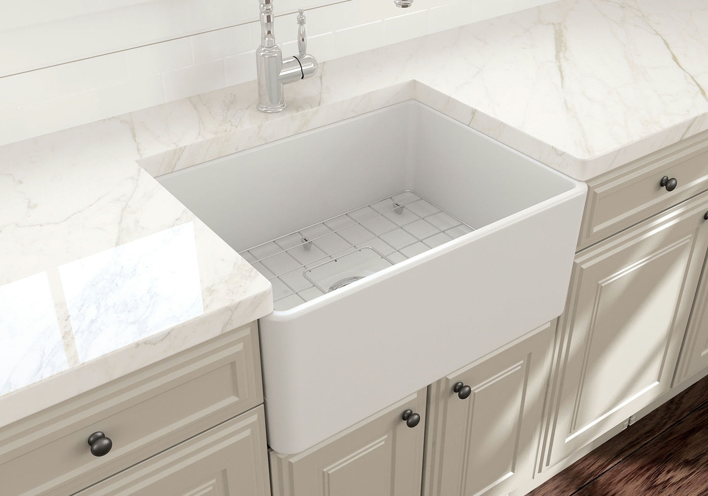 Classico Farmhouse Apron Front Fireclay 24" Single Bowl Kitchen Sink Matte White