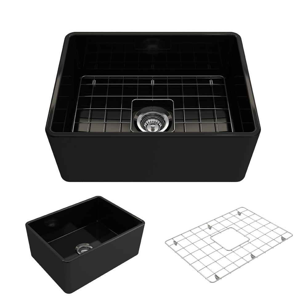 Classico Farmhouse Apron Front Fireclay 24" Single Bowl Kitchen Sink in Black