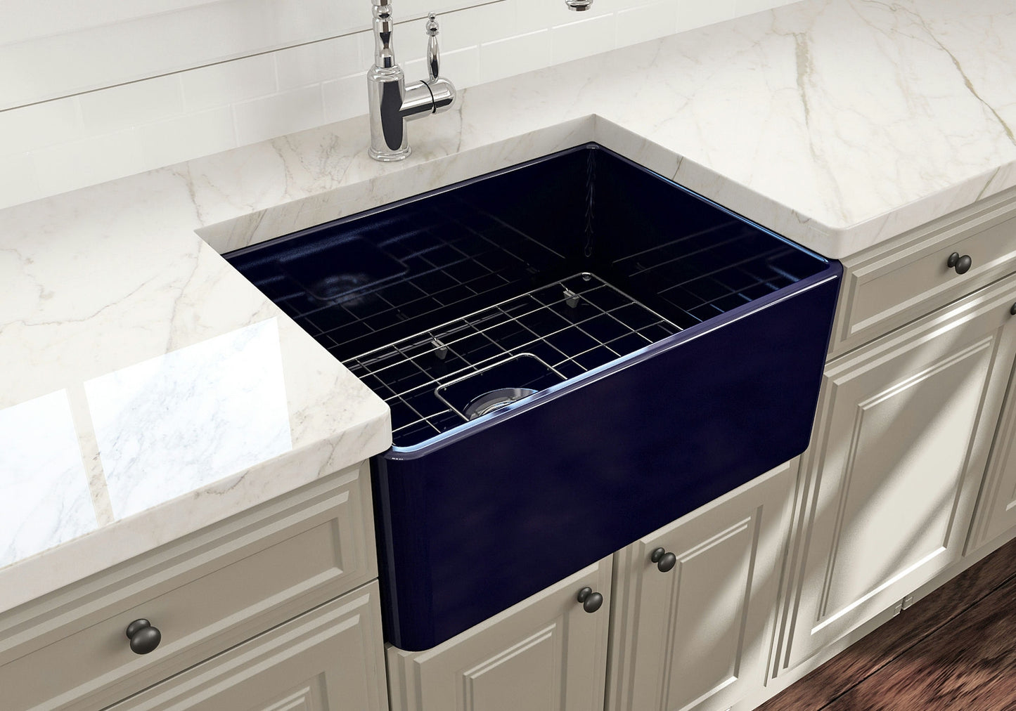 Classico Farmhouse Apron Front Fireclay 24" Single Bowl Kitchen Sink in Blue