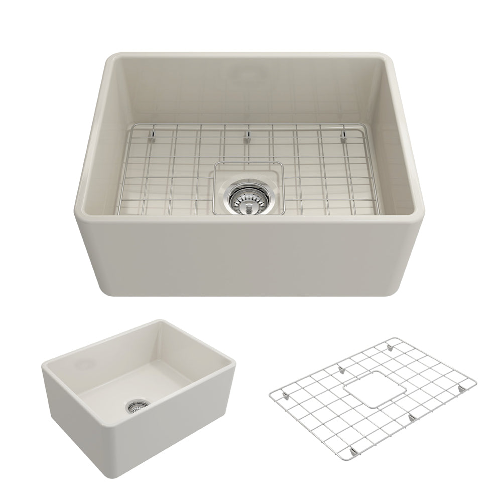 Classico Farmhouse Apron Front Fireclay 24" Single Bowl Kitchen Sink in Biscuit