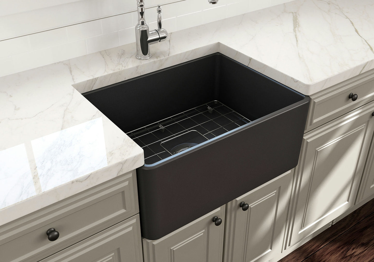 Classico Farmhouse Apron Front Fireclay 24" Single Bowl Kitchen Sink, Dark Gray