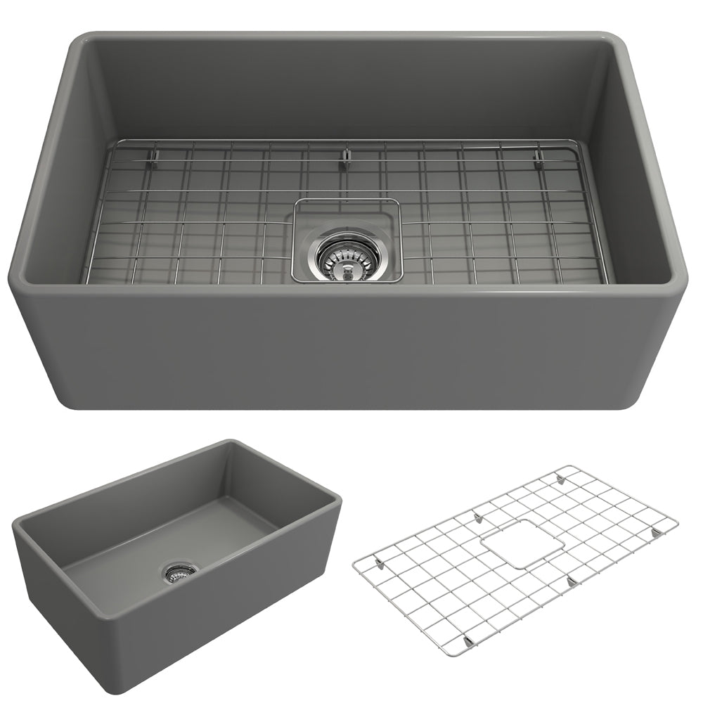 Classico Farmhouse Apron Front Fireclay 30" Single Bowl Kitchen Sink in Gray