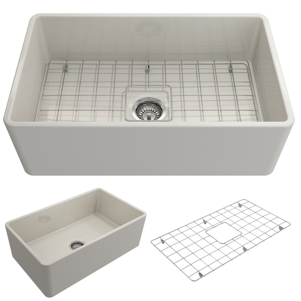 Classico Farmhouse Apron Front Fireclay 30" Single Bowl Kitchen Sink in Biscuit