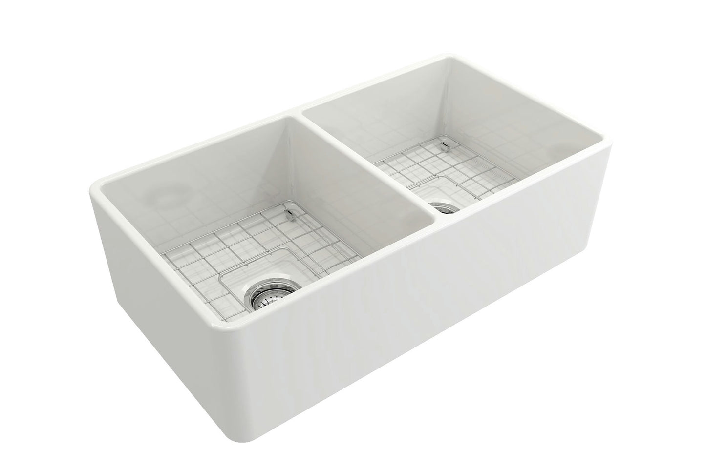 Classico Farmhouse Apron Front Fireclay 33" Double Bowl Kitchen Sink in White