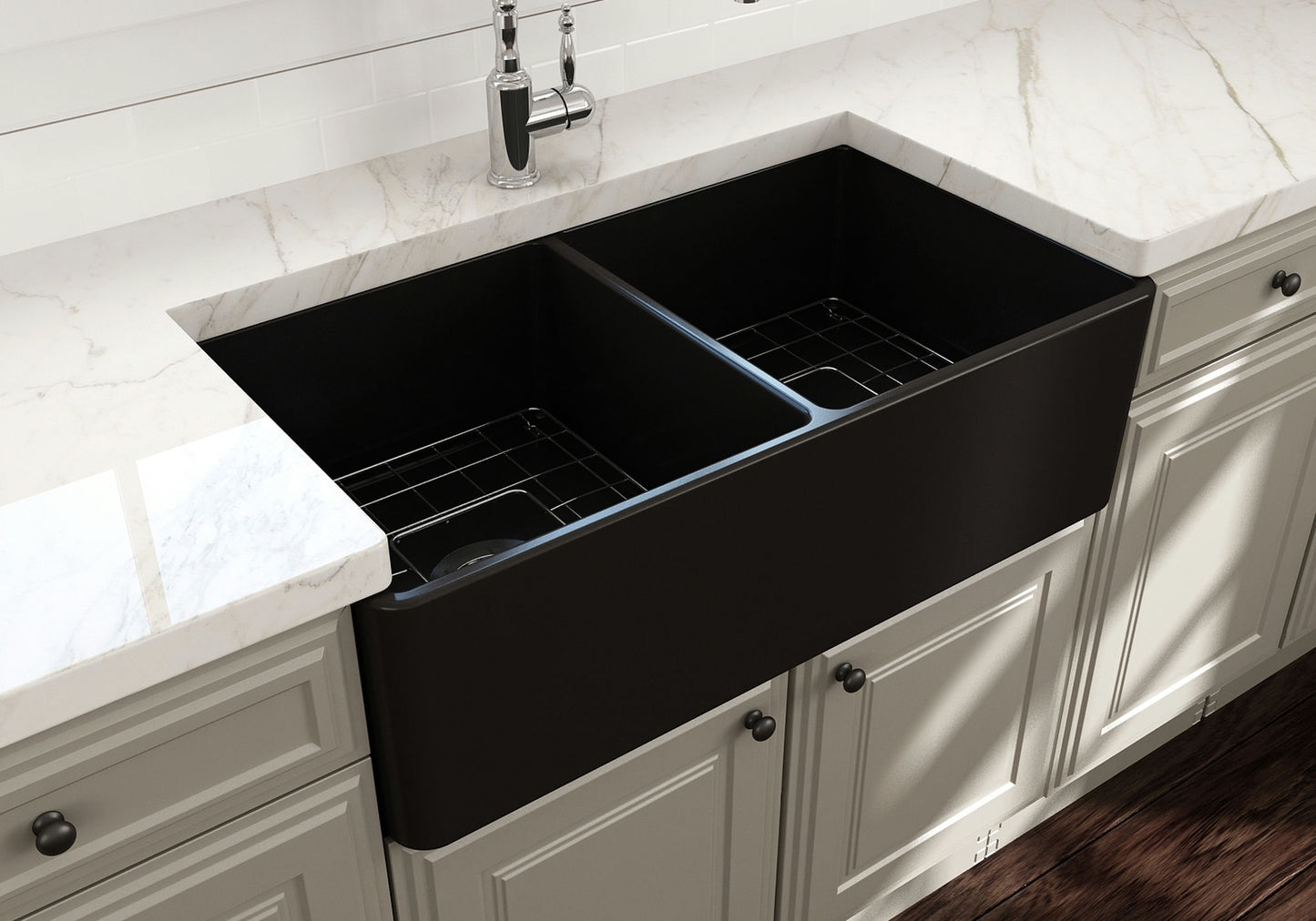 Classico Farmhouse Apron Front Fireclay 33" Double Bowl Kitchen Sink Matte Black