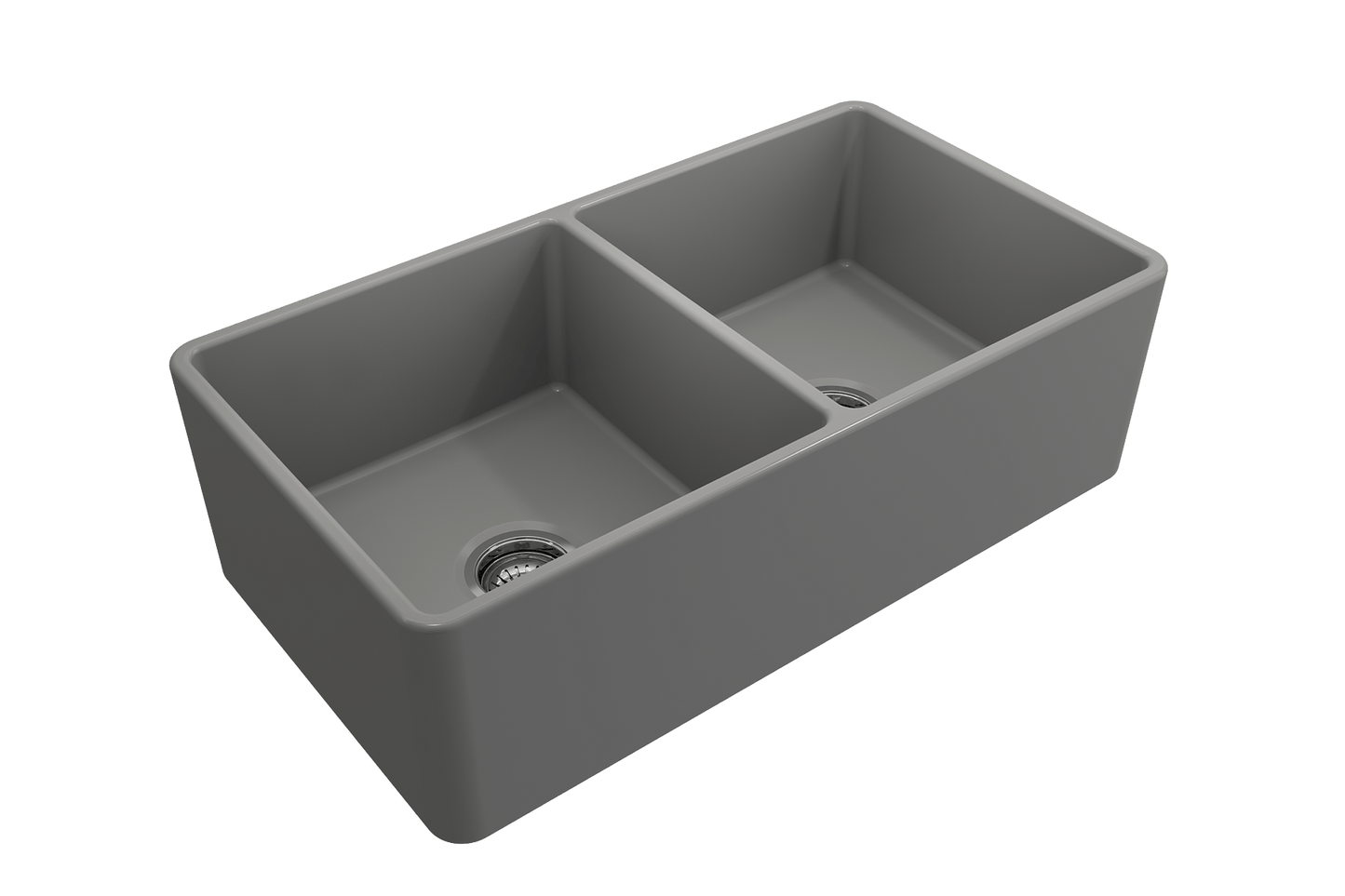 Classico Farmhouse Apron Front Fireclay 33" Double Bowl Kitchen Sink, Matte Gray