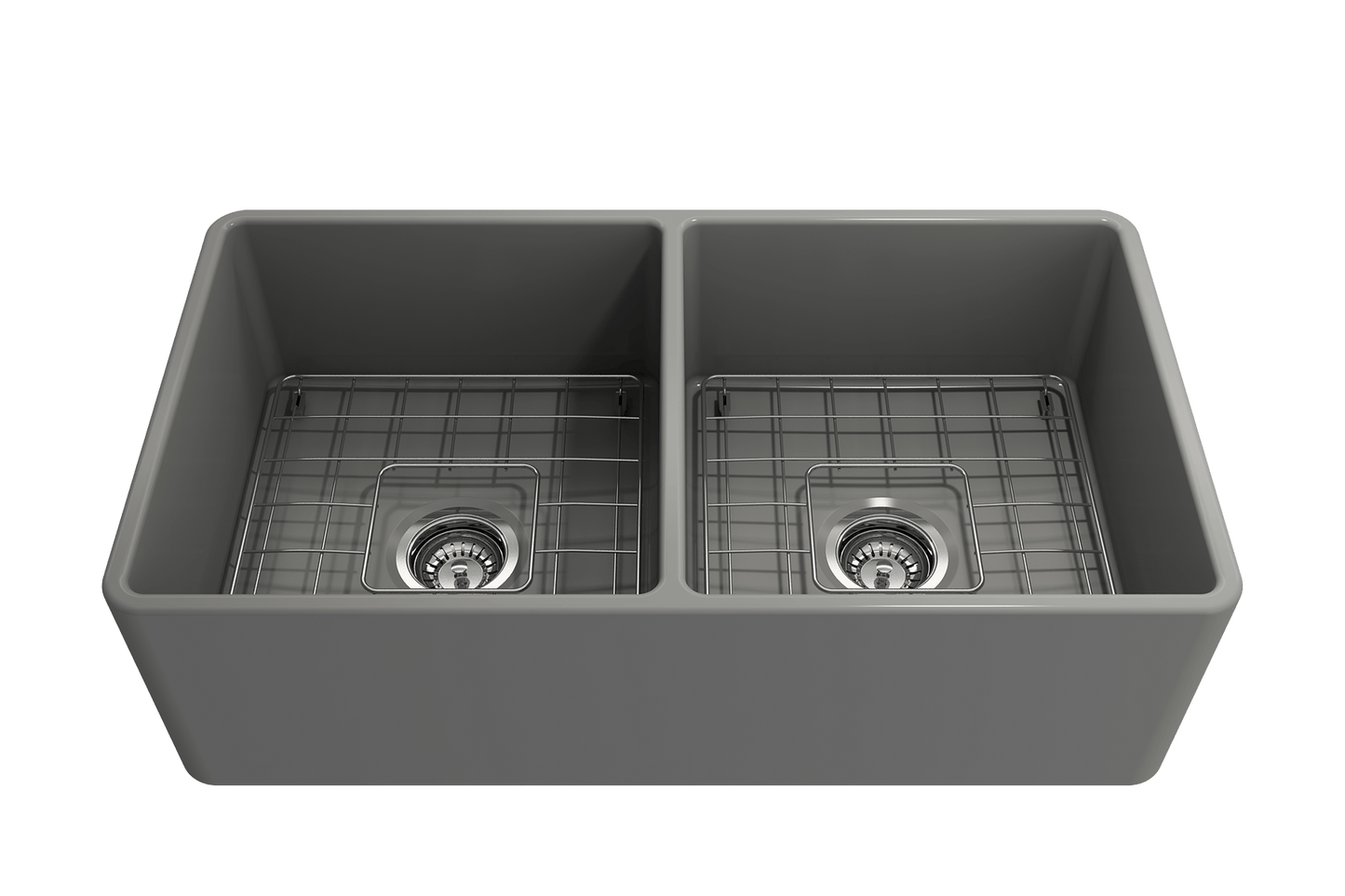 Classico Farmhouse Apron Front Fireclay 33" Double Bowl Kitchen Sink, Matte Gray