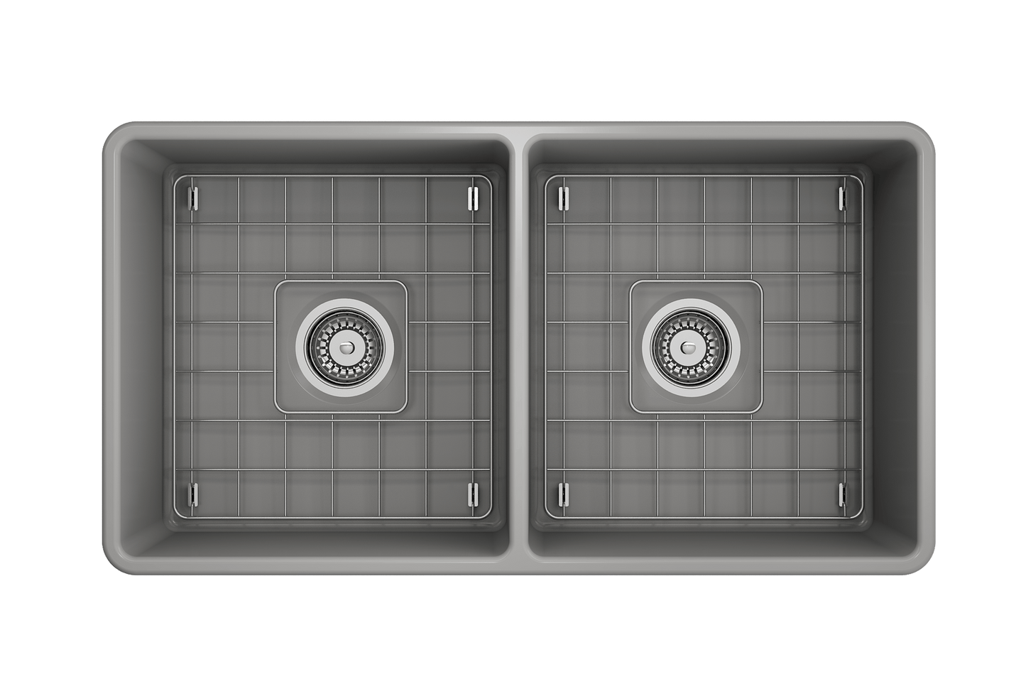 Classico Farmhouse Apron Front Fireclay 33" Double Bowl Kitchen Sink, Matte Gray