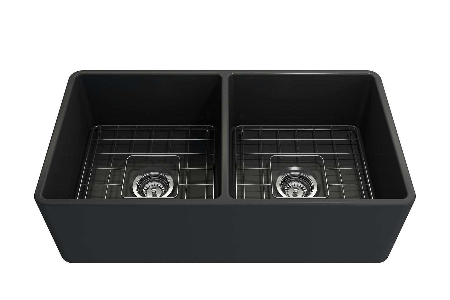 Classico Farmhouse Apron Front Fireclay 33" Double Bowl Kitchen Sink, Dark Gray