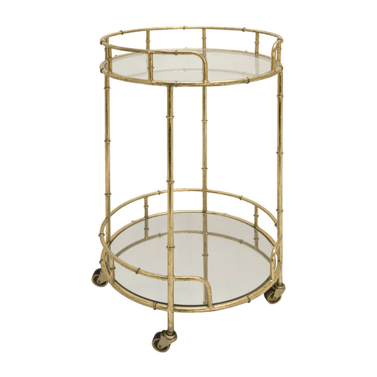 2-tier Gold Metal Bar Cart, Mirror Top