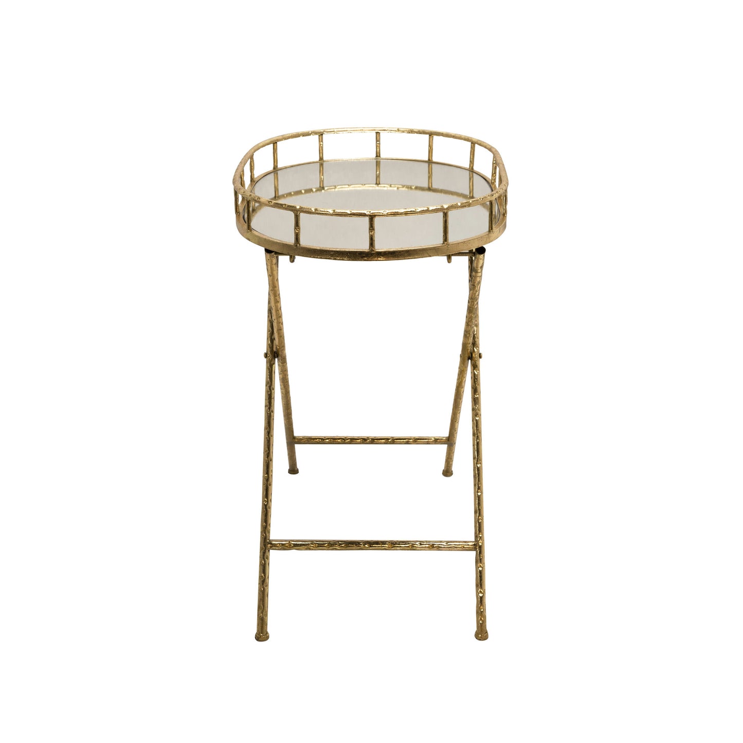 Oval Gold Metal Accent Table, Mirror Top