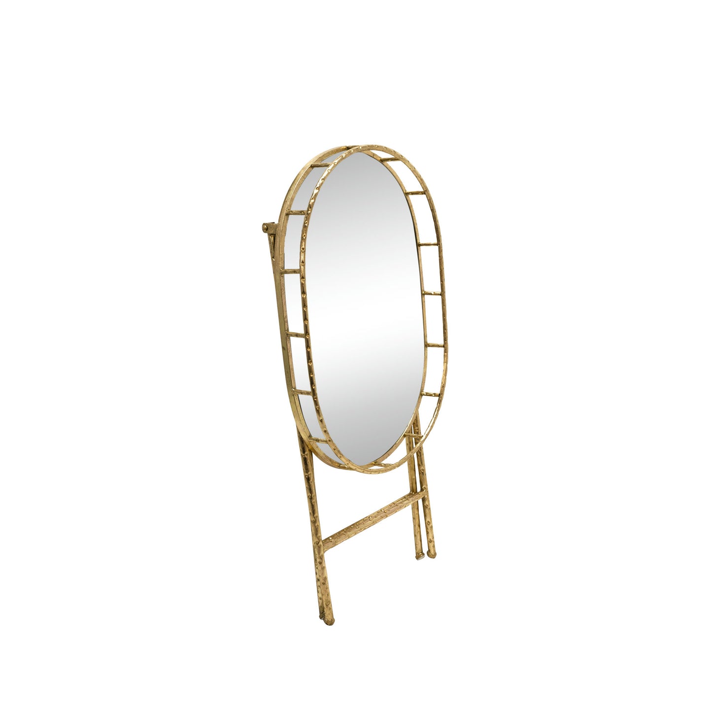 Oval Gold Metal Accent Table, Mirror Top