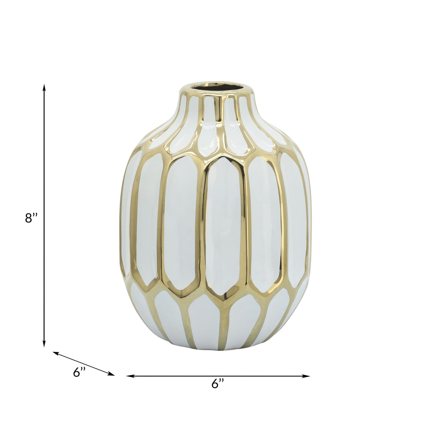 Ceramic Vase 8", White/gold