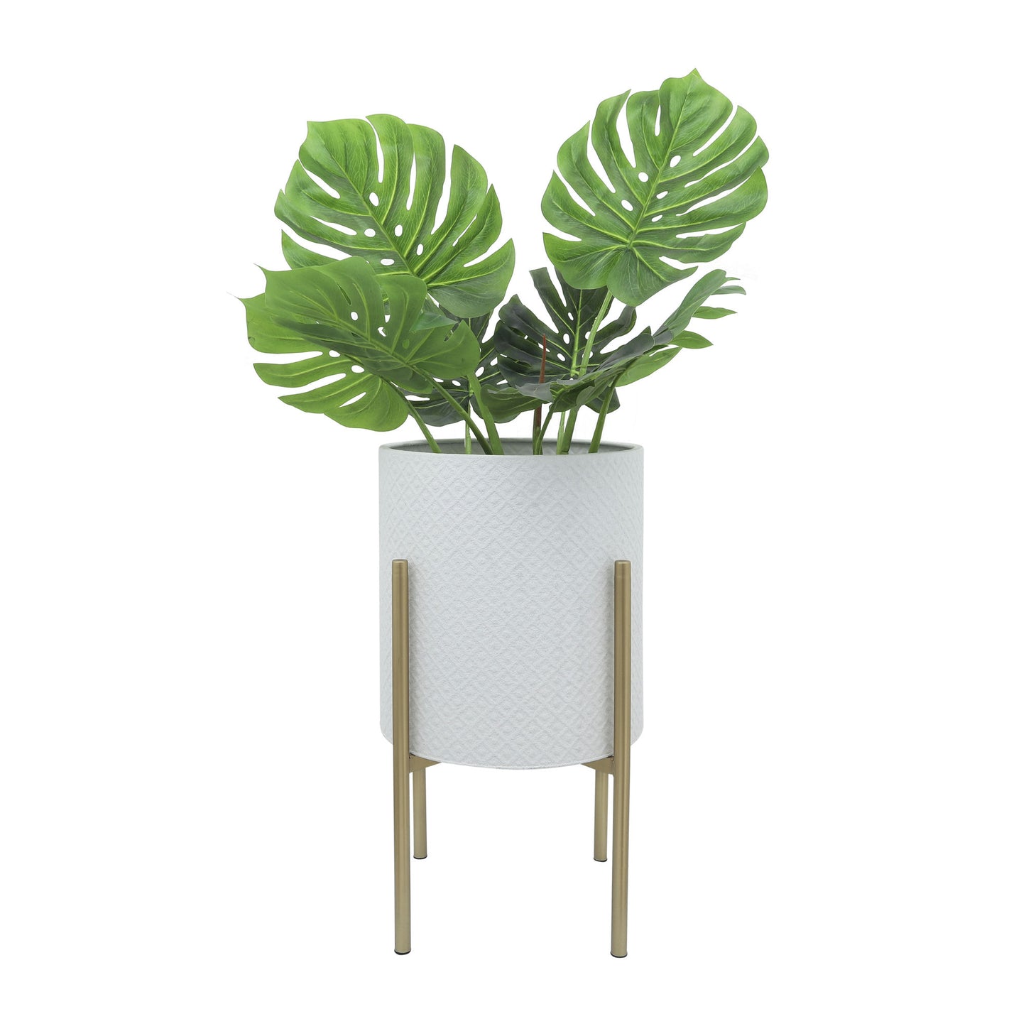 S/2 Diamond Planter On Metal Stand, White/gld