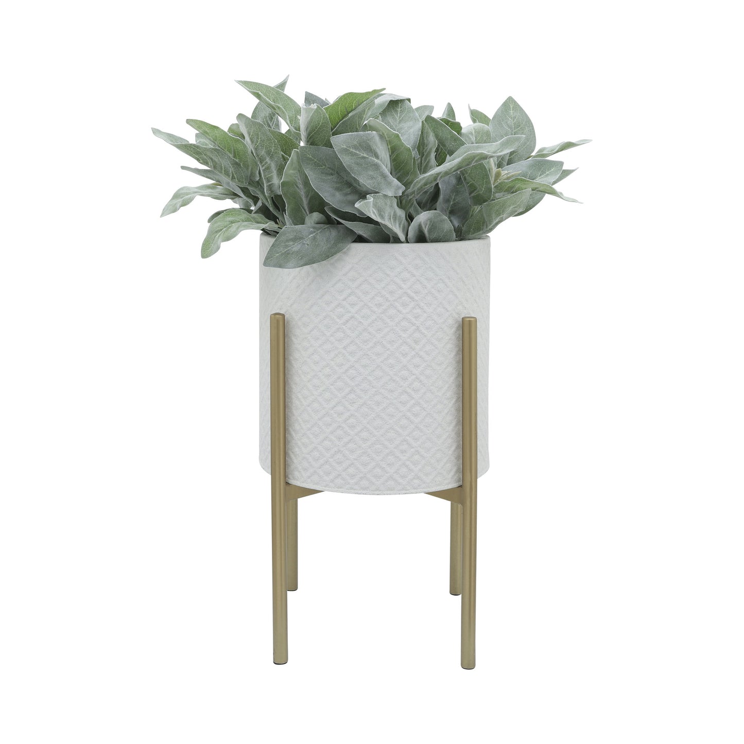 S/2 Diamond Planter On Metal Stand, White/gld