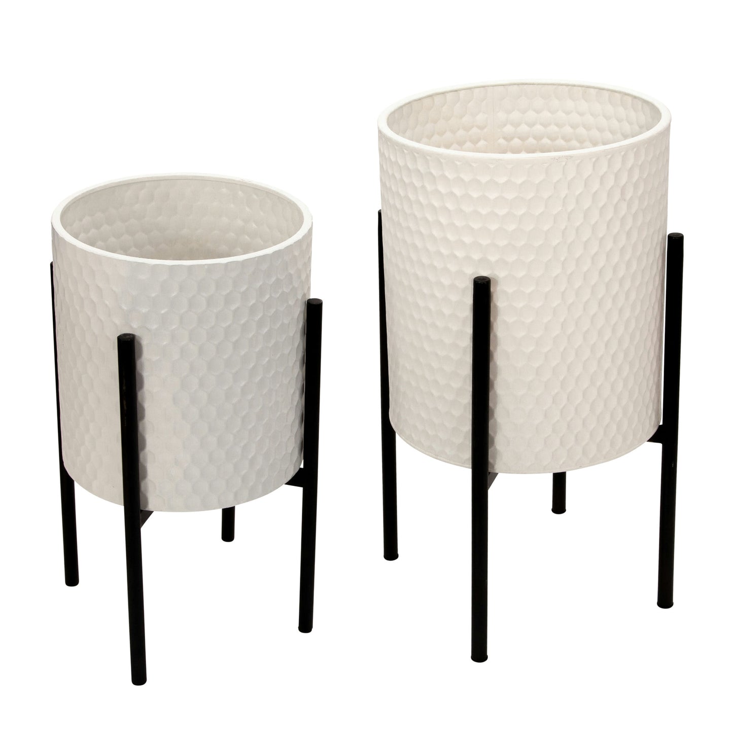 S/2 Honeycomb Planter On Metalstand, White/blk